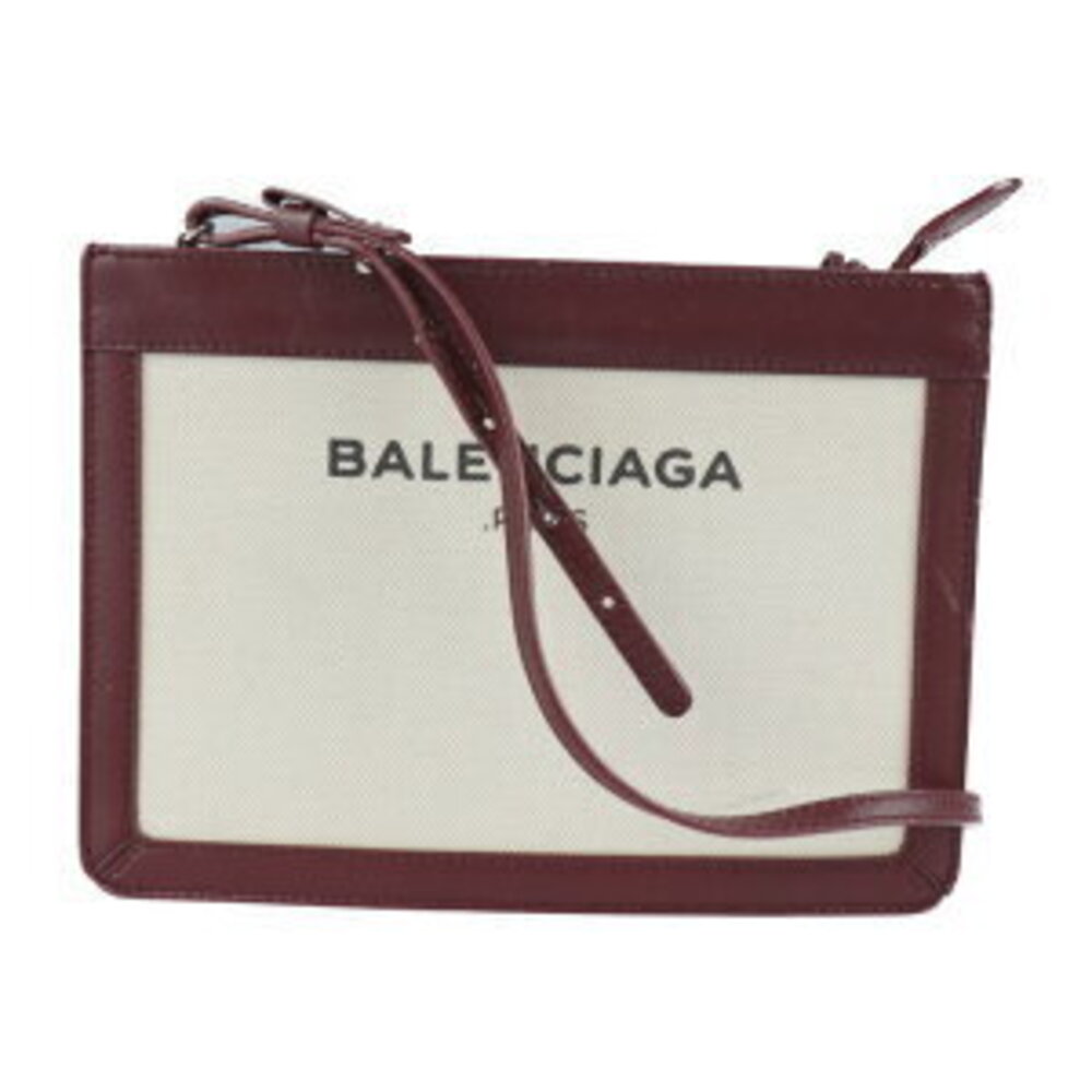 Balenciaga canvas Navy Red Beige Pochette messenger Shoulder Bag Burgundy Tan - Picture 2 of 9